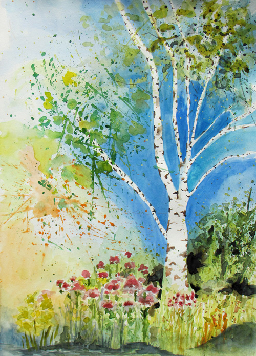 Gudrun Wilhelm Aquarell Birke im Park